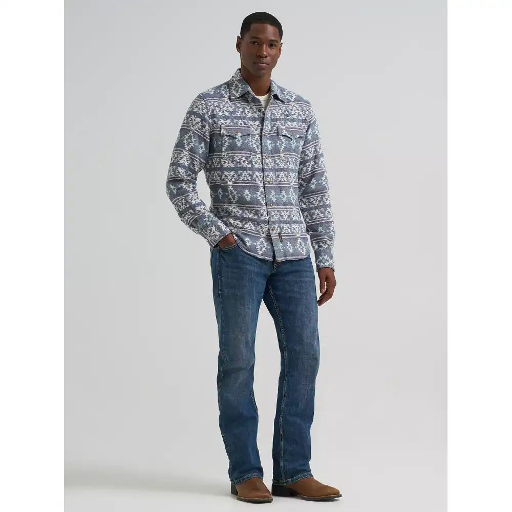 men's wrangler retro® premium western snap jacquard shirt -grey canyon