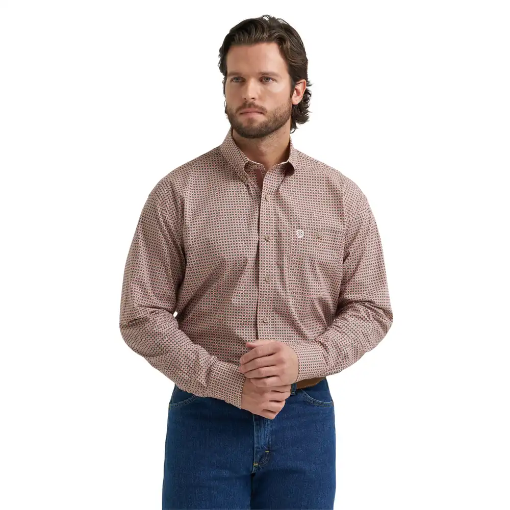 wrangler® george strait™ long sleeve button down one pocket shirt - geometric rust