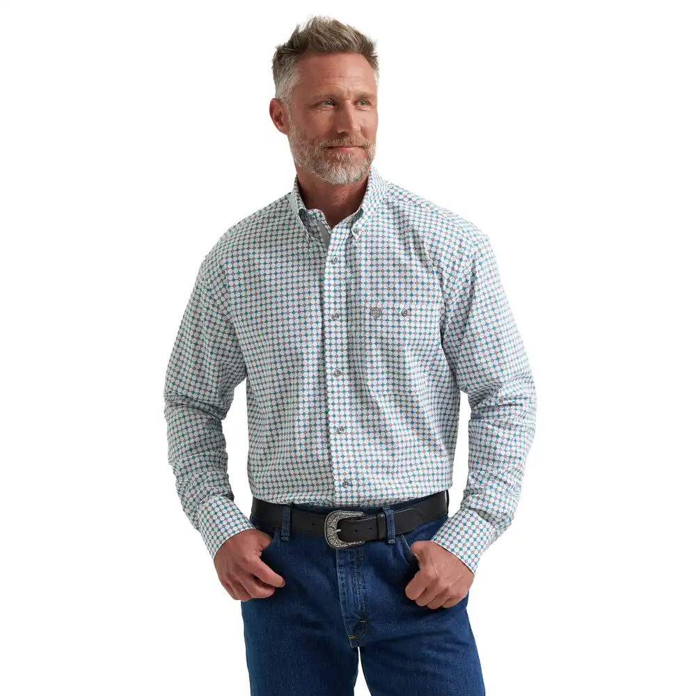 wrangler® george strait™ long sleeve button down one pocket shirt - harbor teal