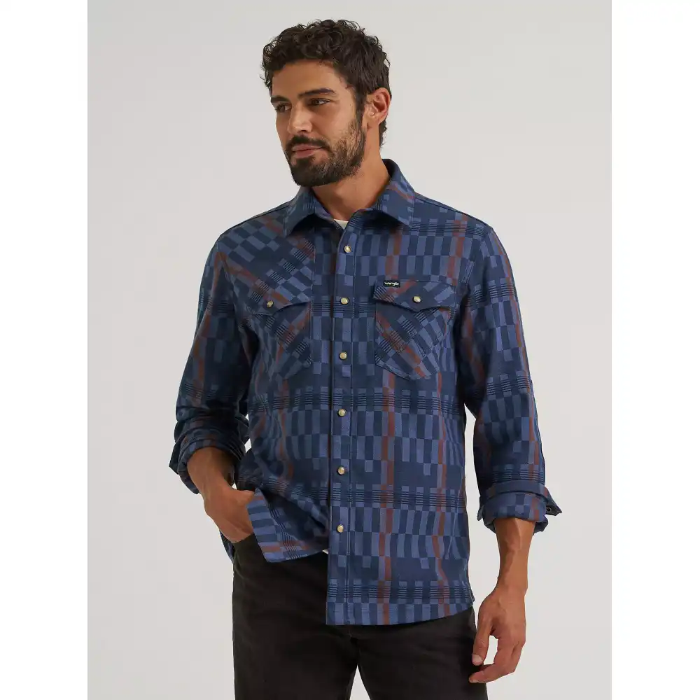 wrangler all terrain gear men's flannel shirt jacket - indigo