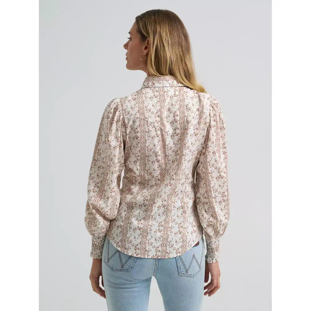 women's smocked sleeve western snap blouse - white
