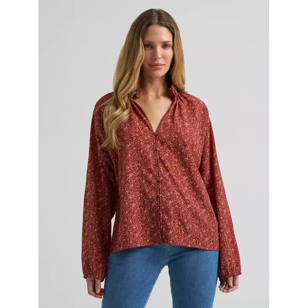 women's button front princess blouse - burgundy