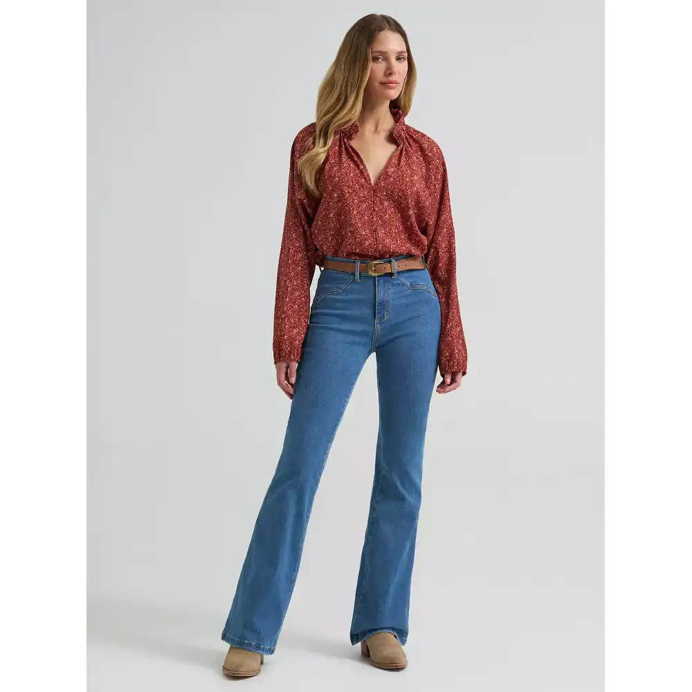 women's button front princess blouse - burgundy