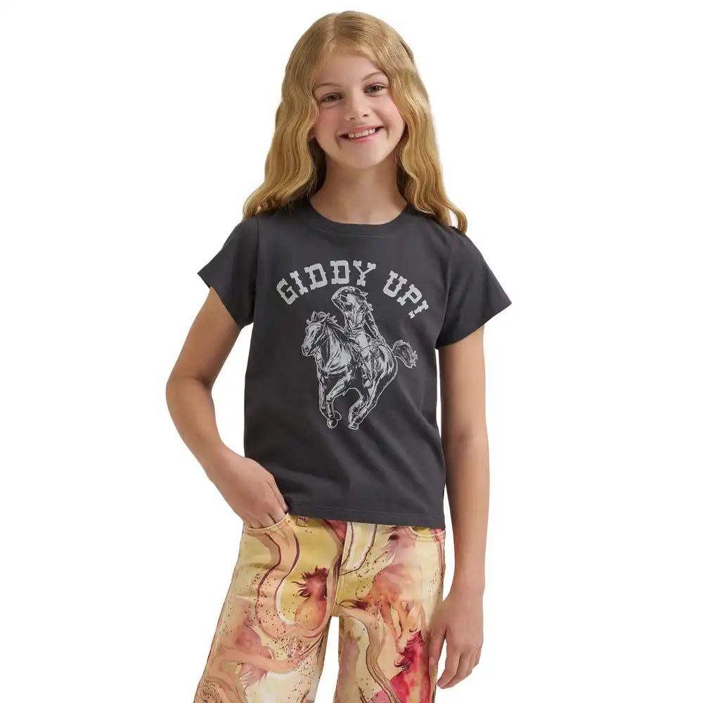 wrangler® x lainey wilson girls giddy up t-shirt - black