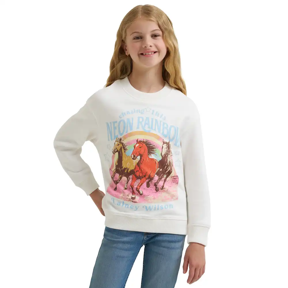 wrangler® x lainey wilson girls neon rainbow sweatshirt - white