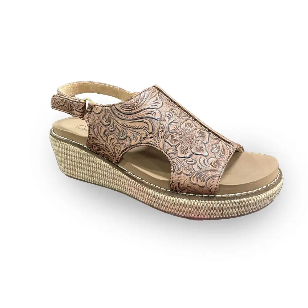 volta ii cognac embossed floral sandal
