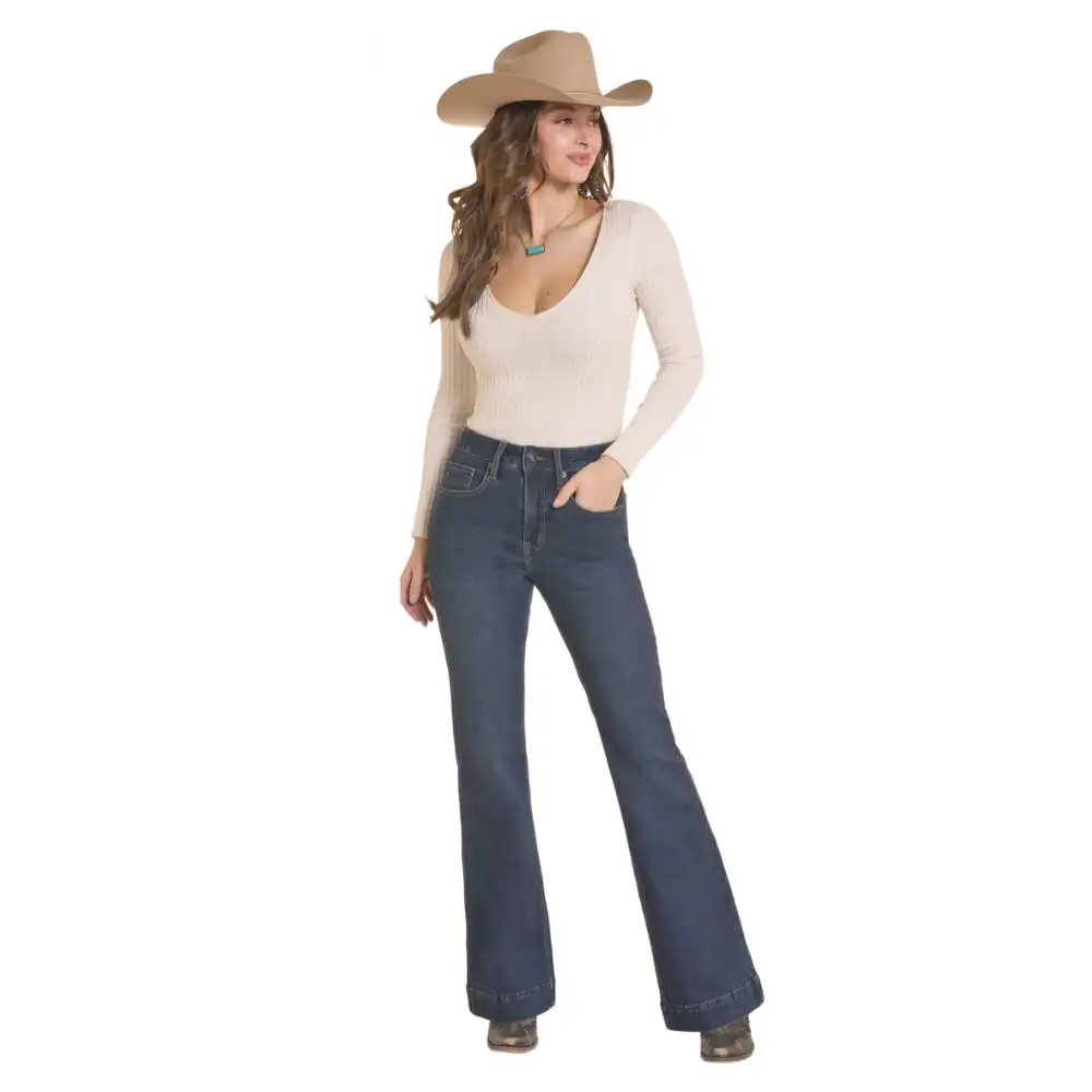 women's high rise trouser jeans - dark wash