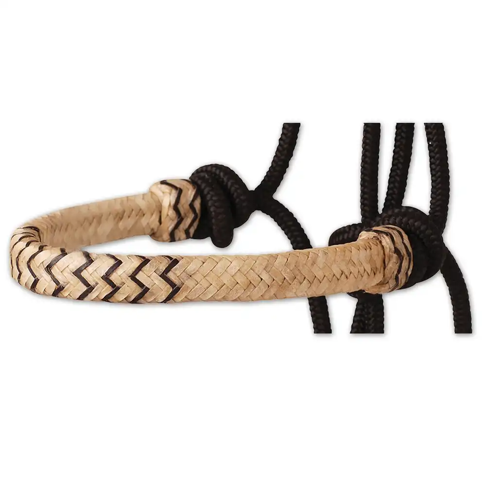 braided inlaid rawhide rope halter - one size - black
