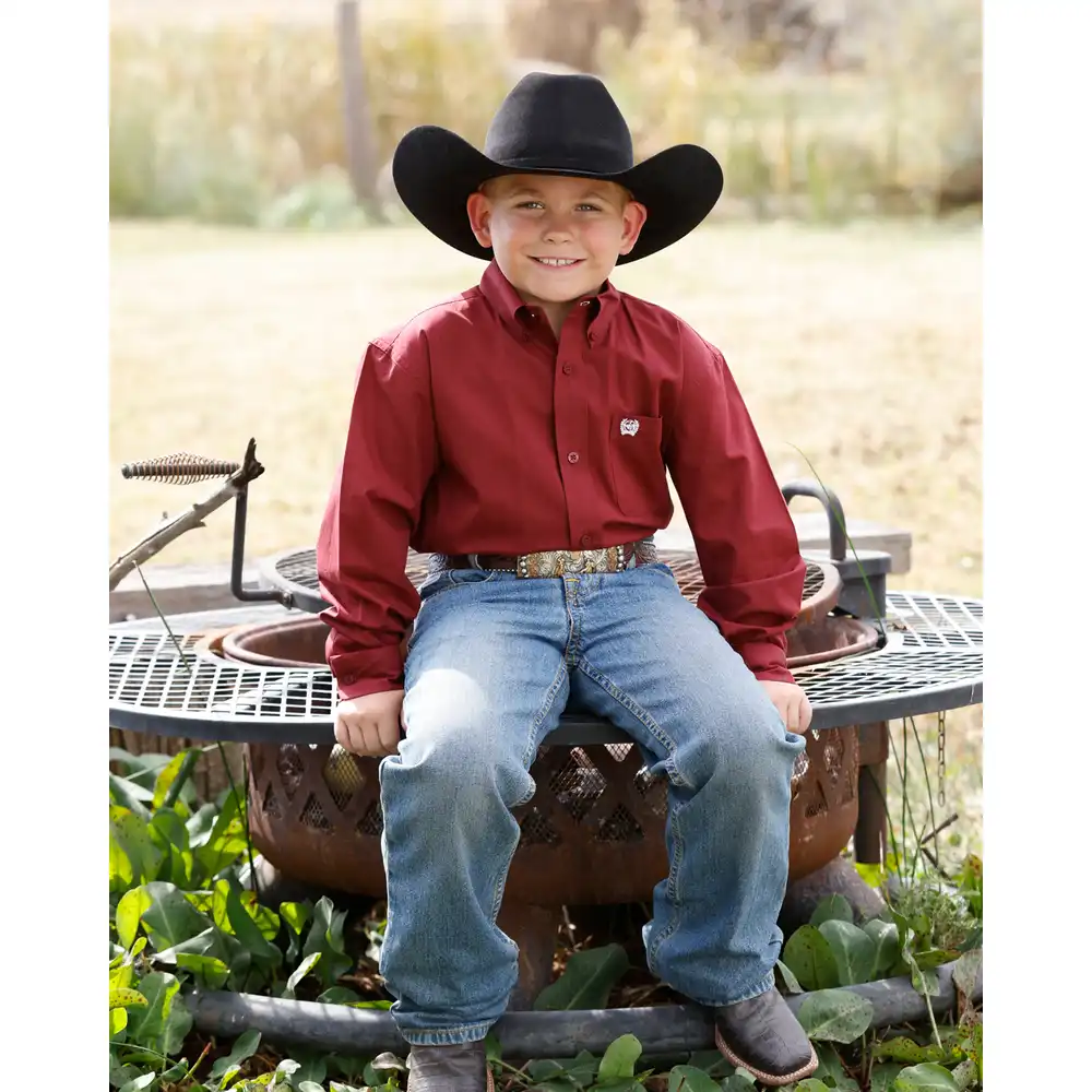 boy's classic long sleeve shirt - burgundy
