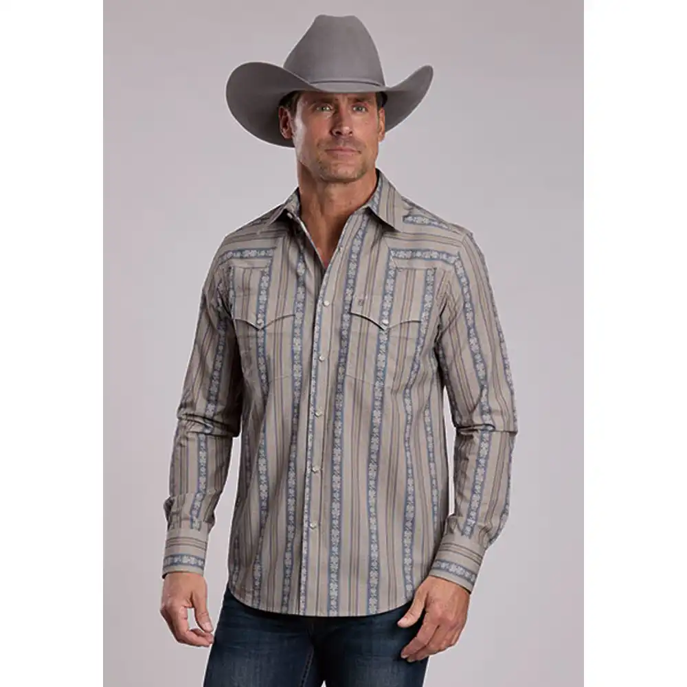 stetson men's collection long sleeve shirt - grey