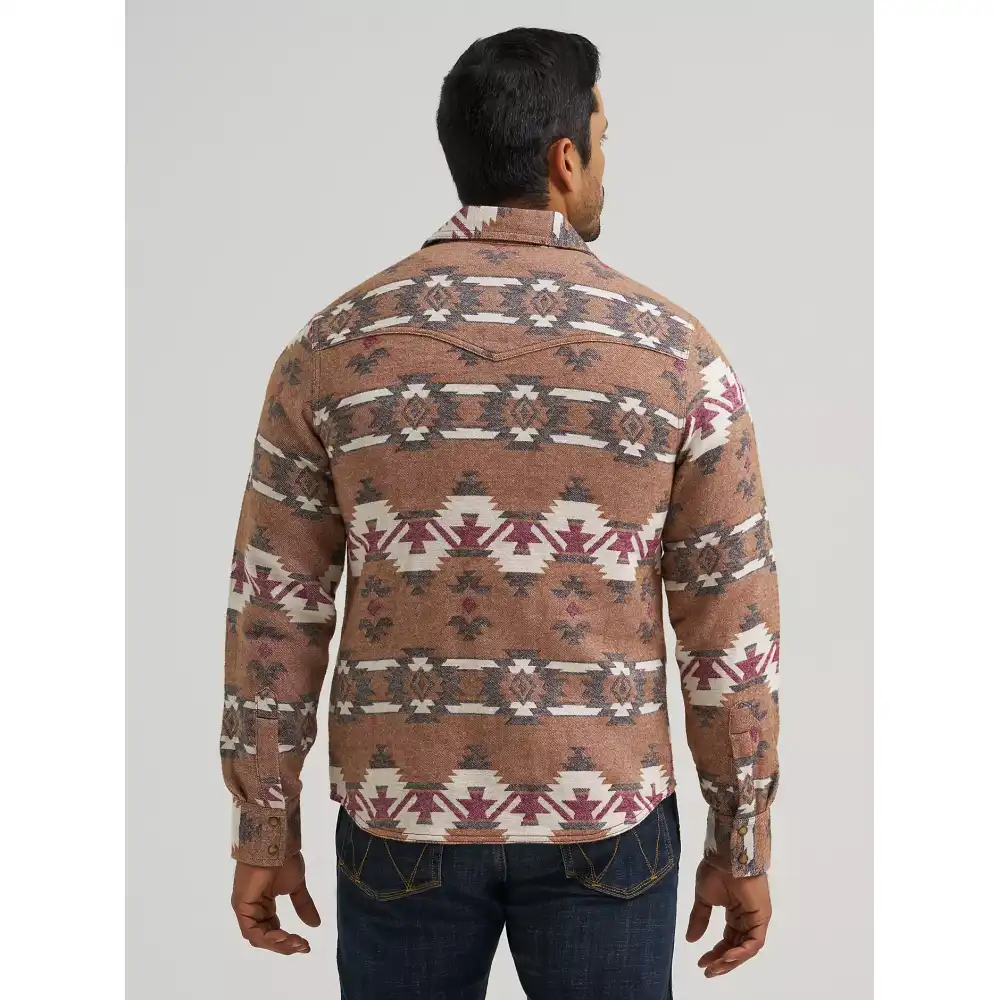 men's wrangler retro® premium western snap jacquard shirt - brown arrowhead