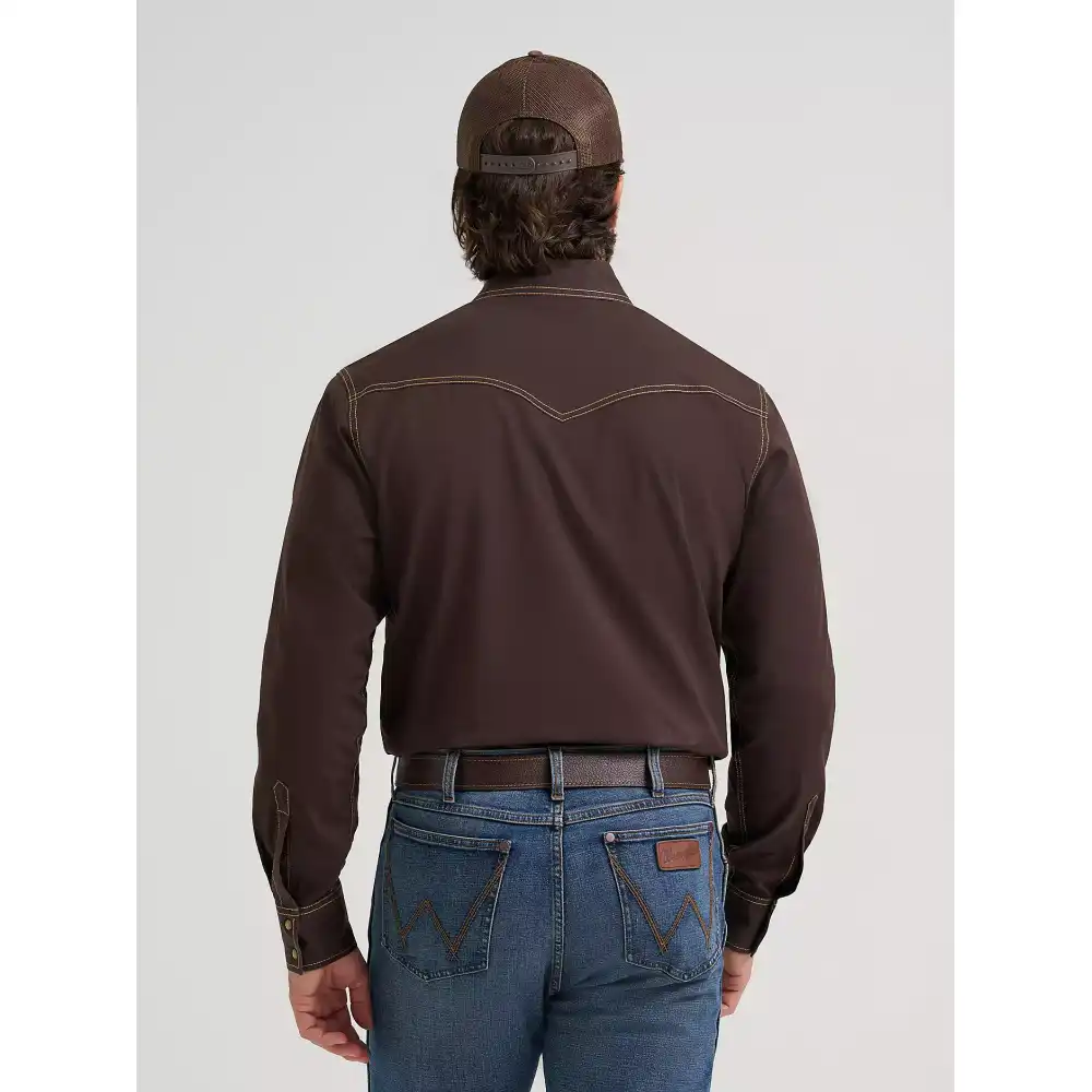 men's wrangler retro® premium western snap solid shirt - brown