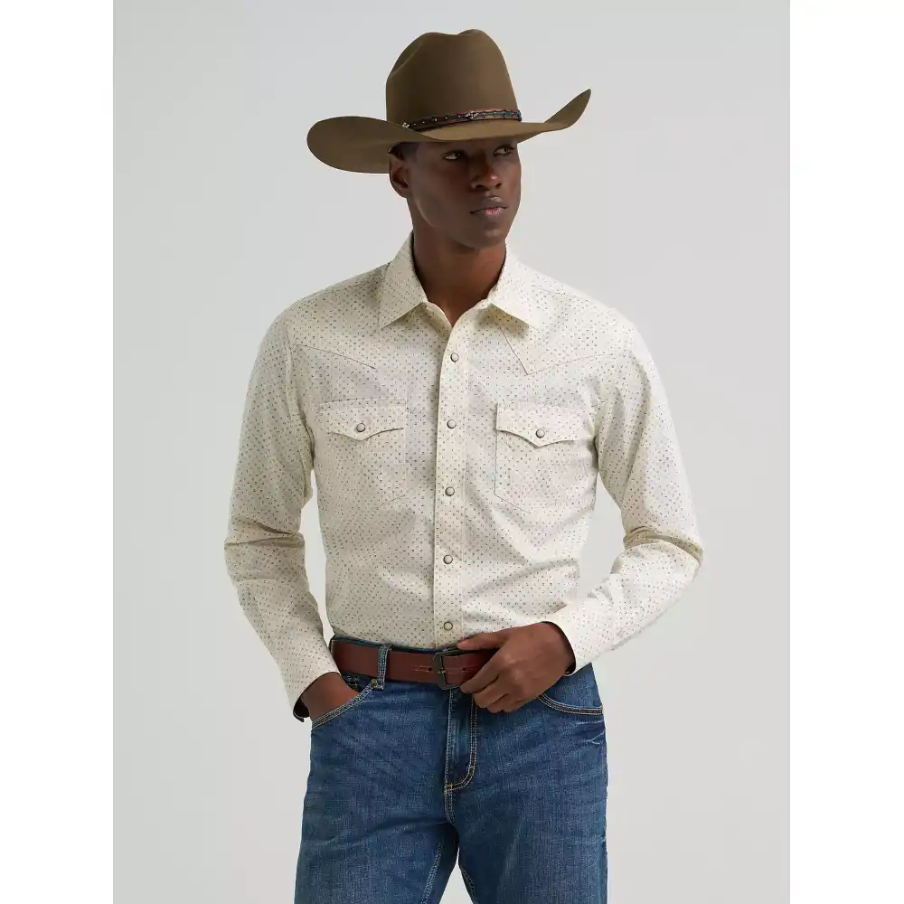 men's wrangler retro® premium long sleeve western snap printed shirt - ecru