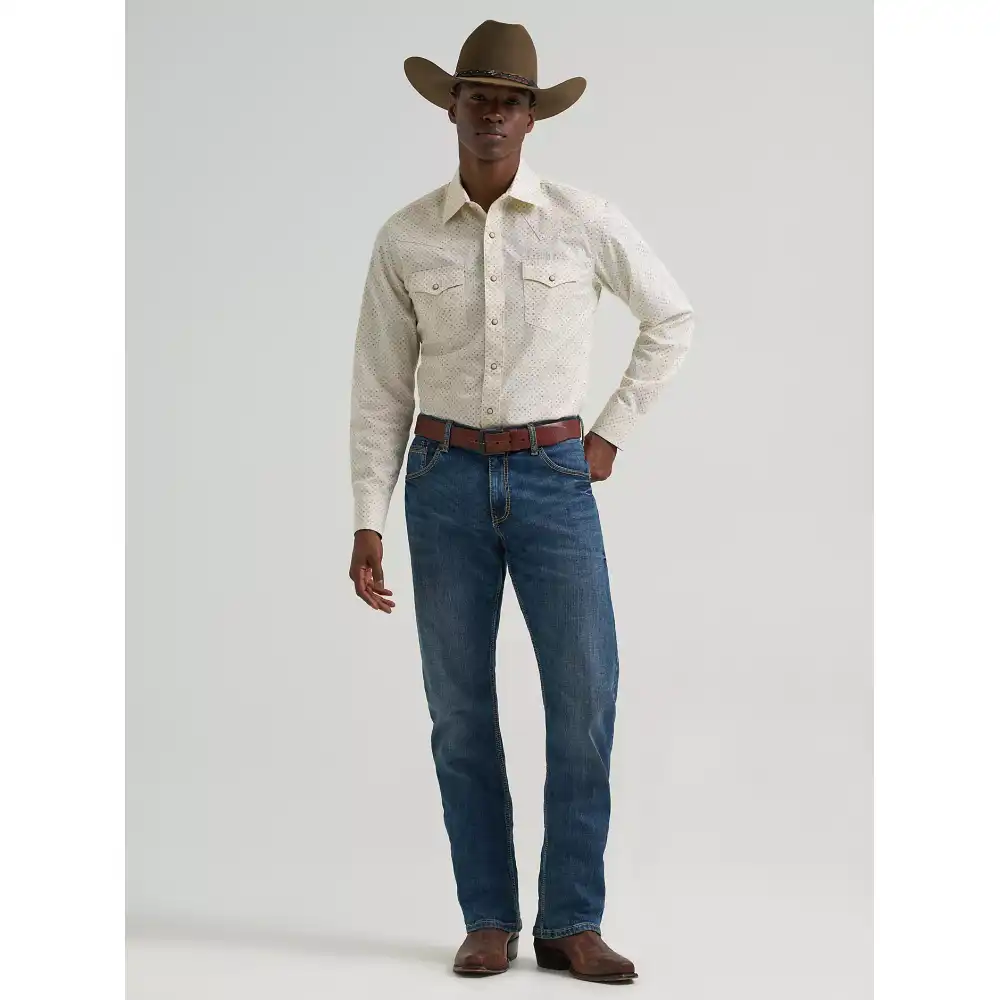 men's wrangler retro® premium long sleeve western snap printed shirt - ecru