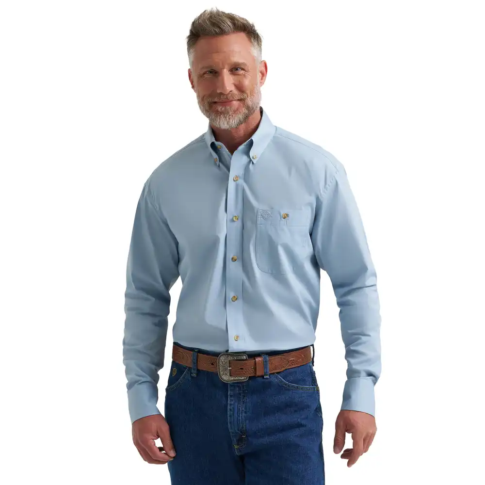 wrangler® george strait™ solid one pocket button down shirt - blue steel