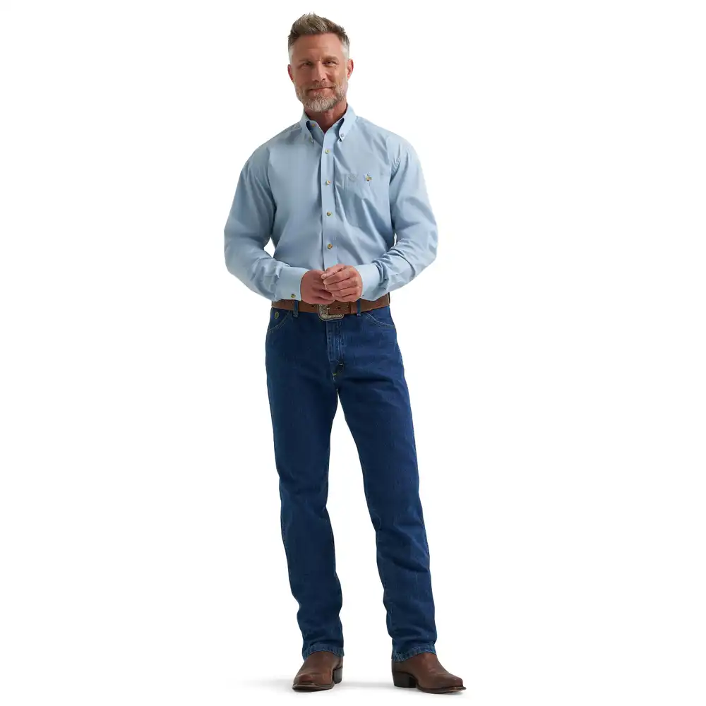 wrangler® george strait™ solid one pocket button down shirt - blue steel