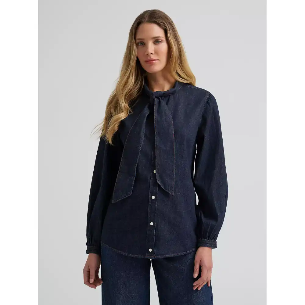 women's denim bow snap shirt - denim
