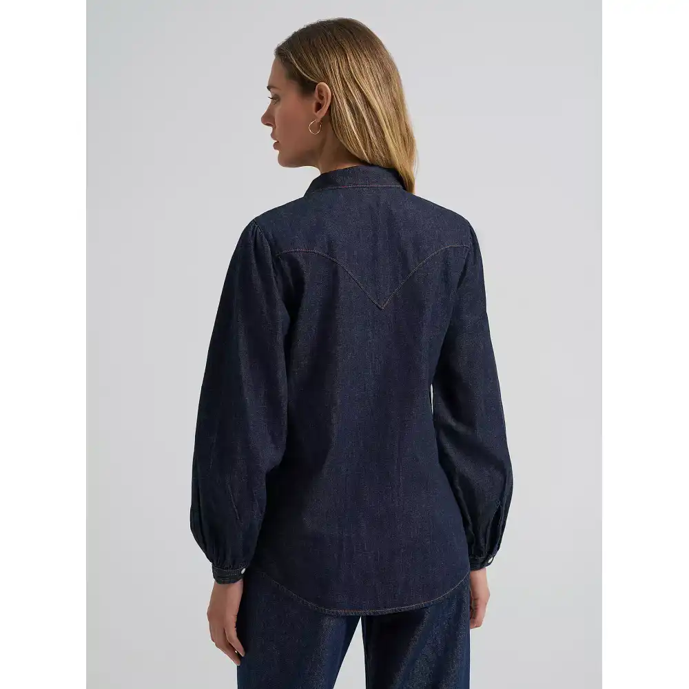 women's denim bow snap shirt - denim