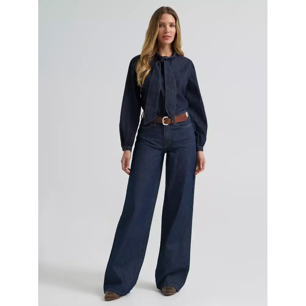 women's denim bow snap shirt - denim