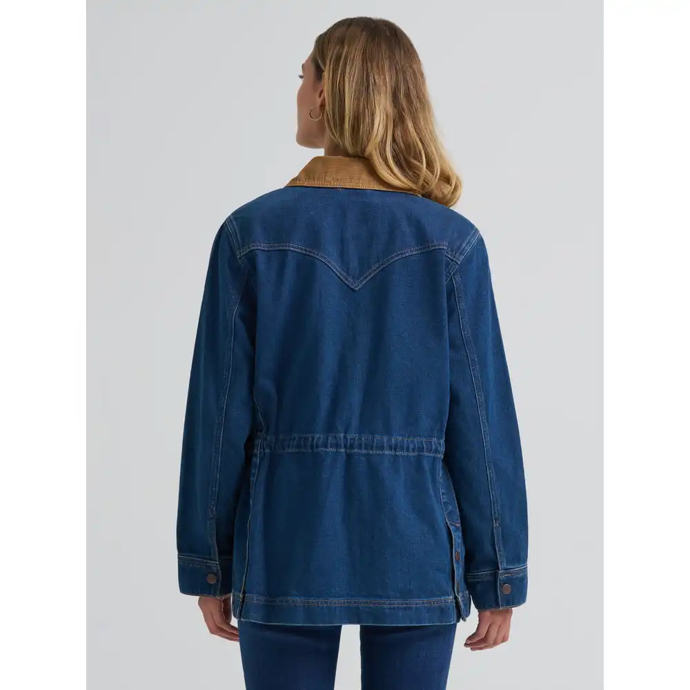 women's denim cinched waist barn jacket - denim