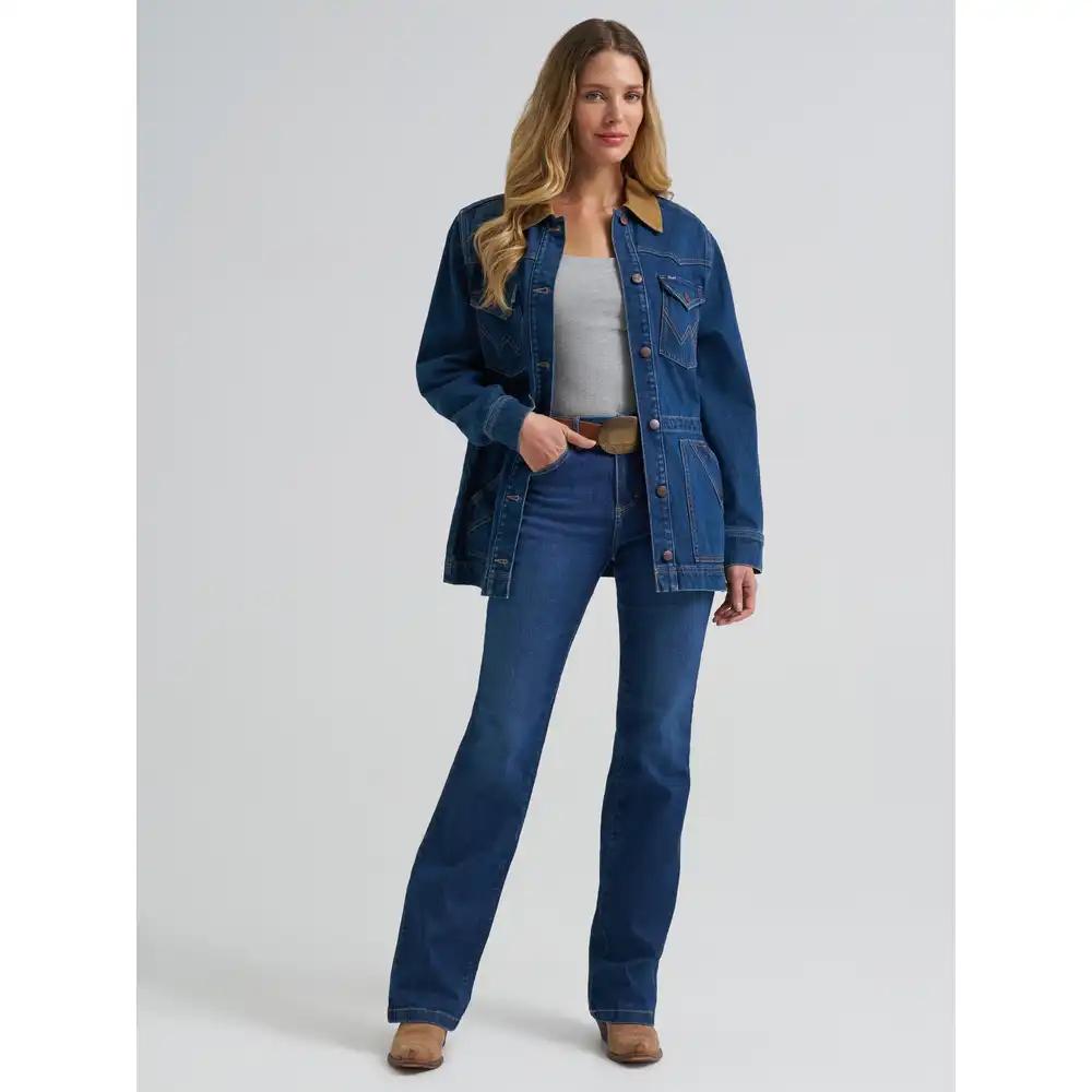 women's denim cinched waist barn jacket - denim