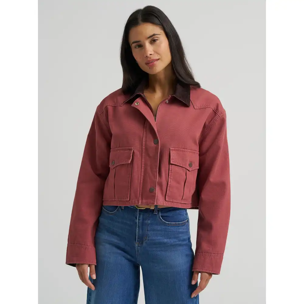 women's western cropped utility jacket - rose