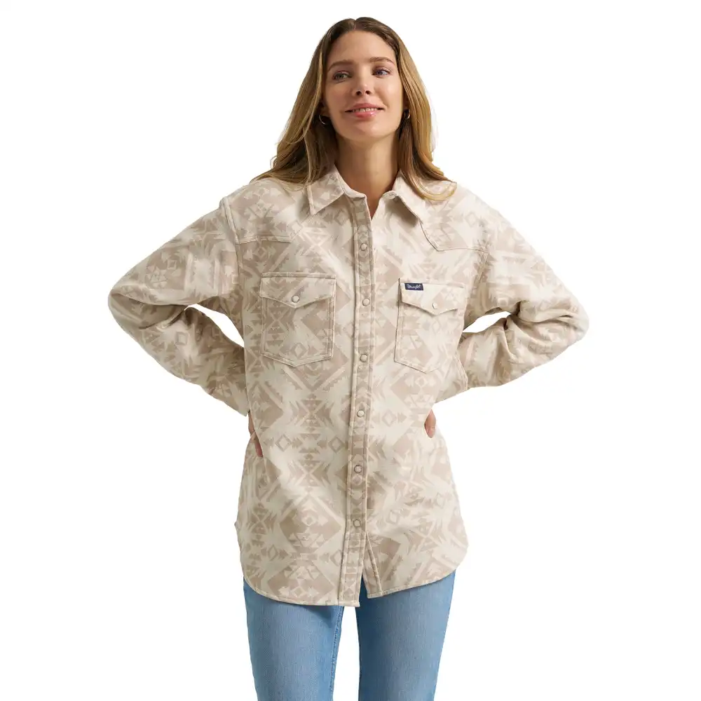 women's wrangler boyfriend western snap shirt - cream