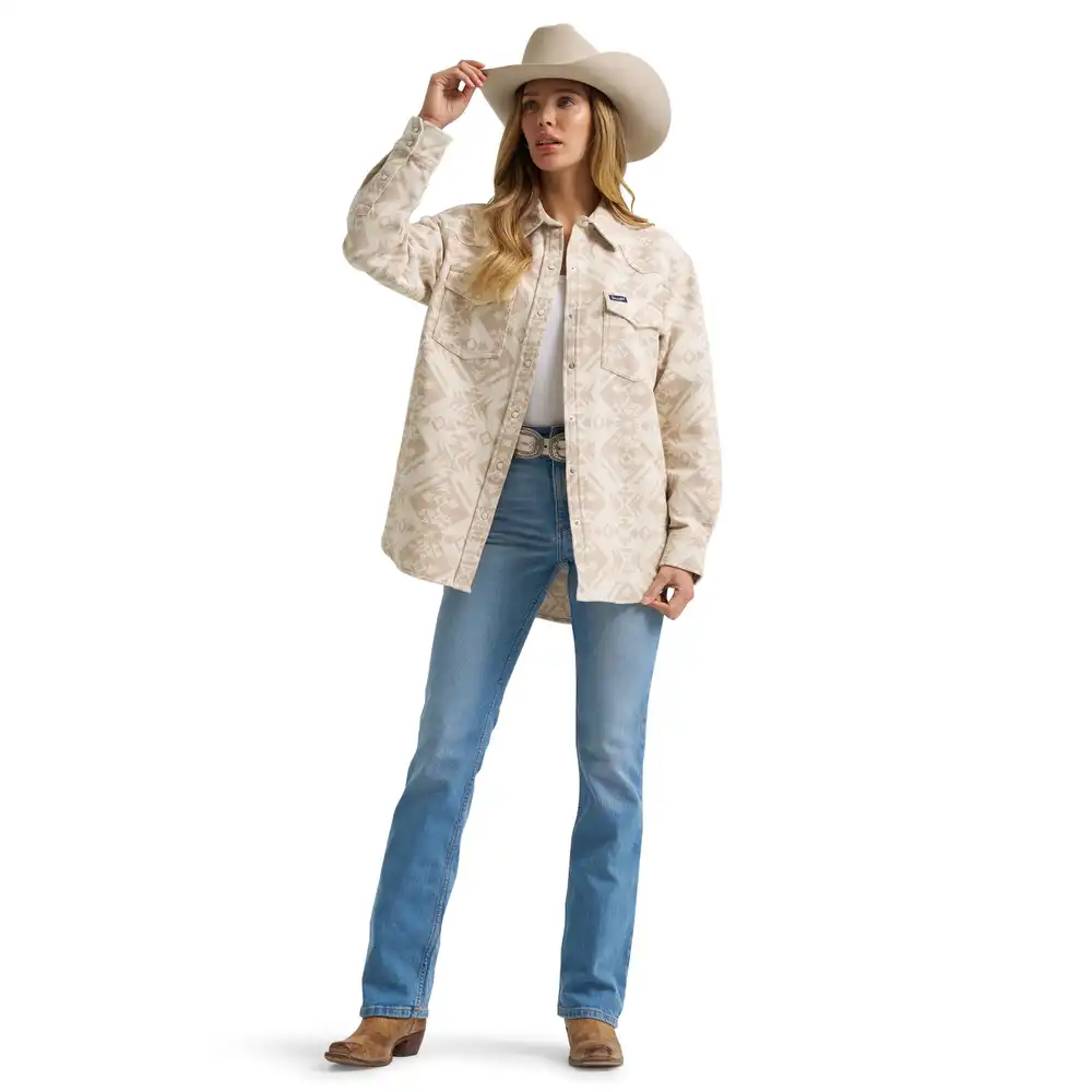 women's wrangler boyfriend western snap shirt - cream