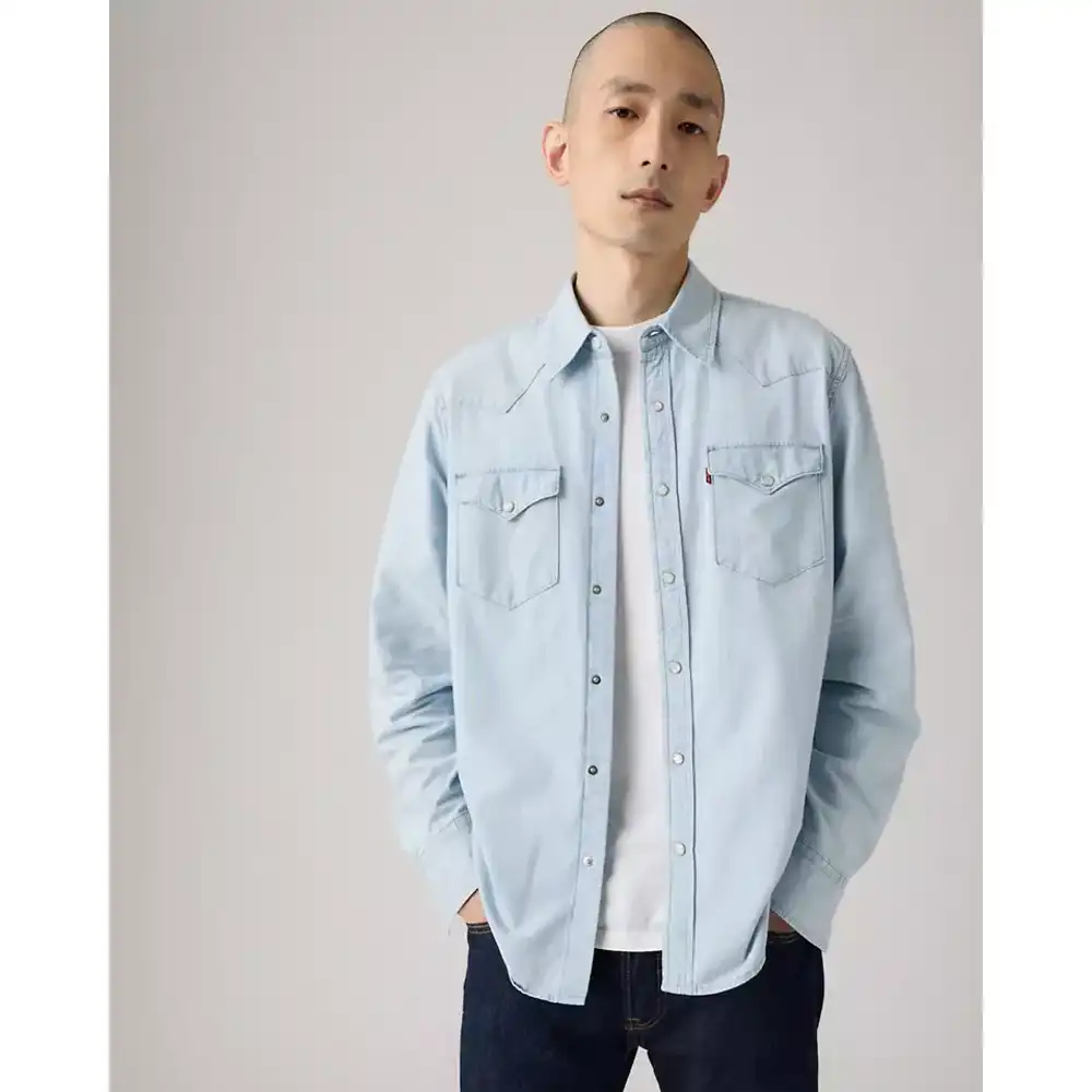 classic standard western chambray shirt - evergreen