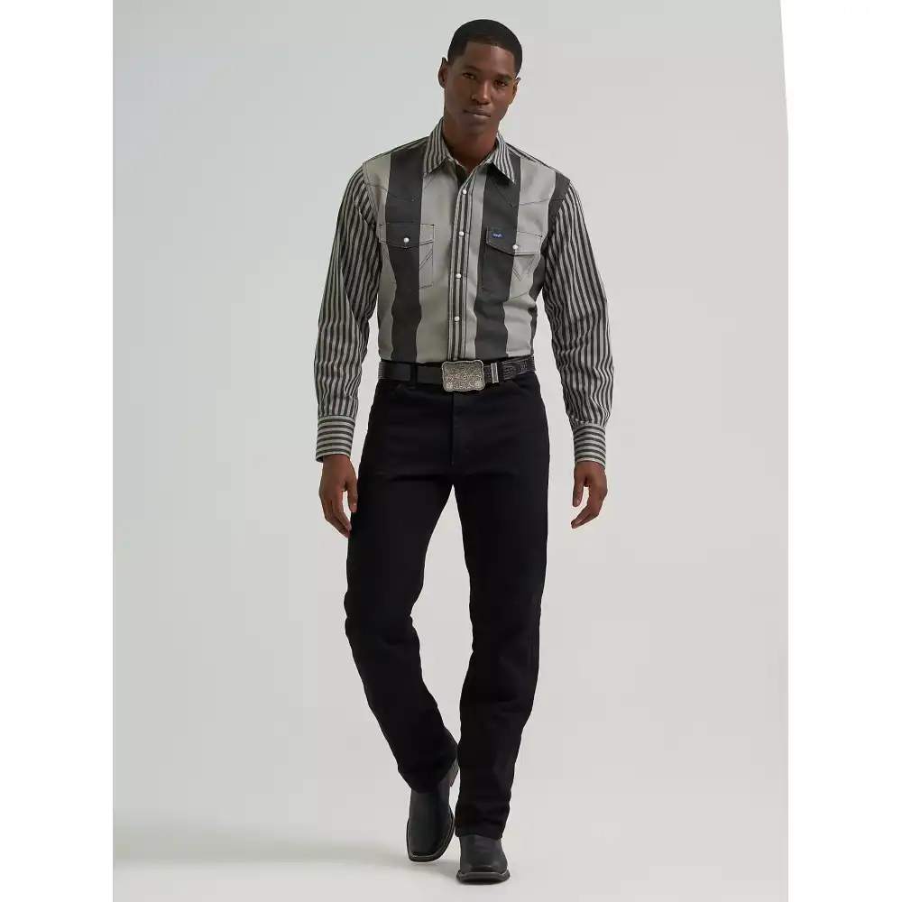 vintage-inspired brushpopper western snap workshirt - black and grey