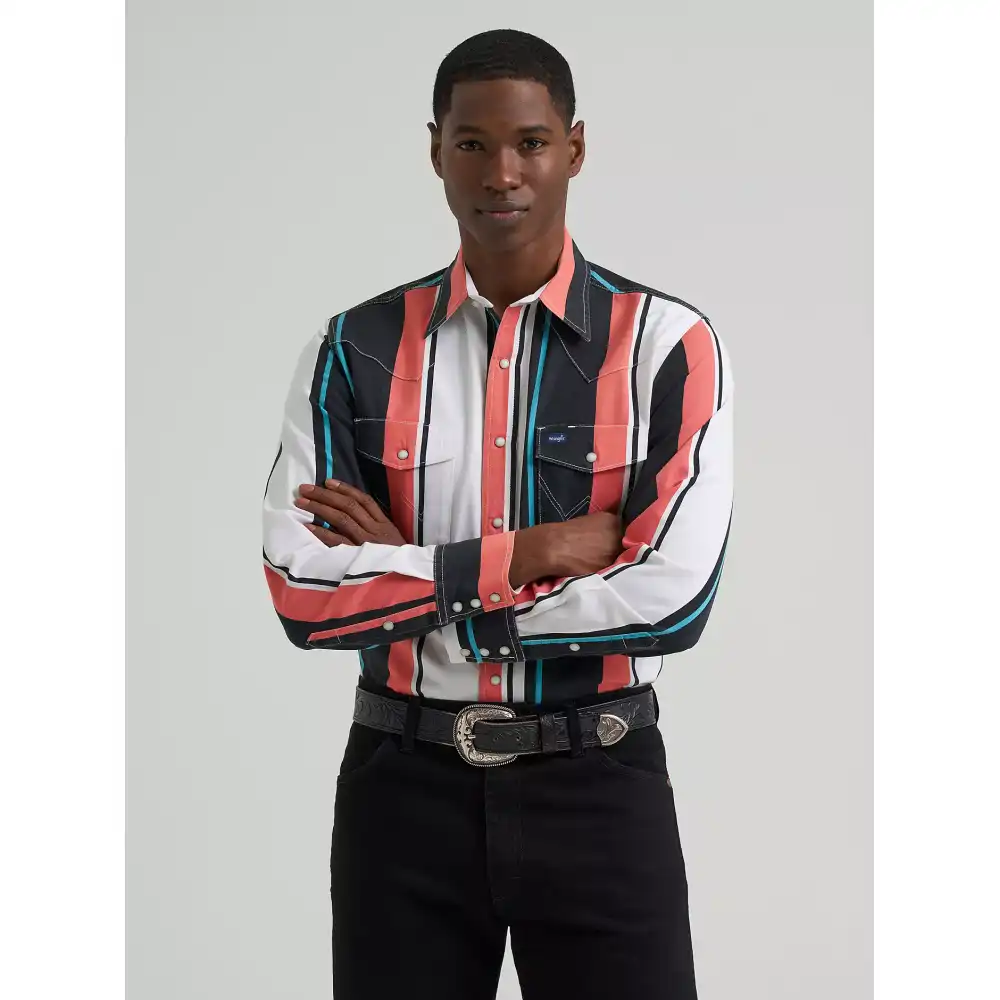 vintage-inspired brushpopper western snap workshirt - burning coral