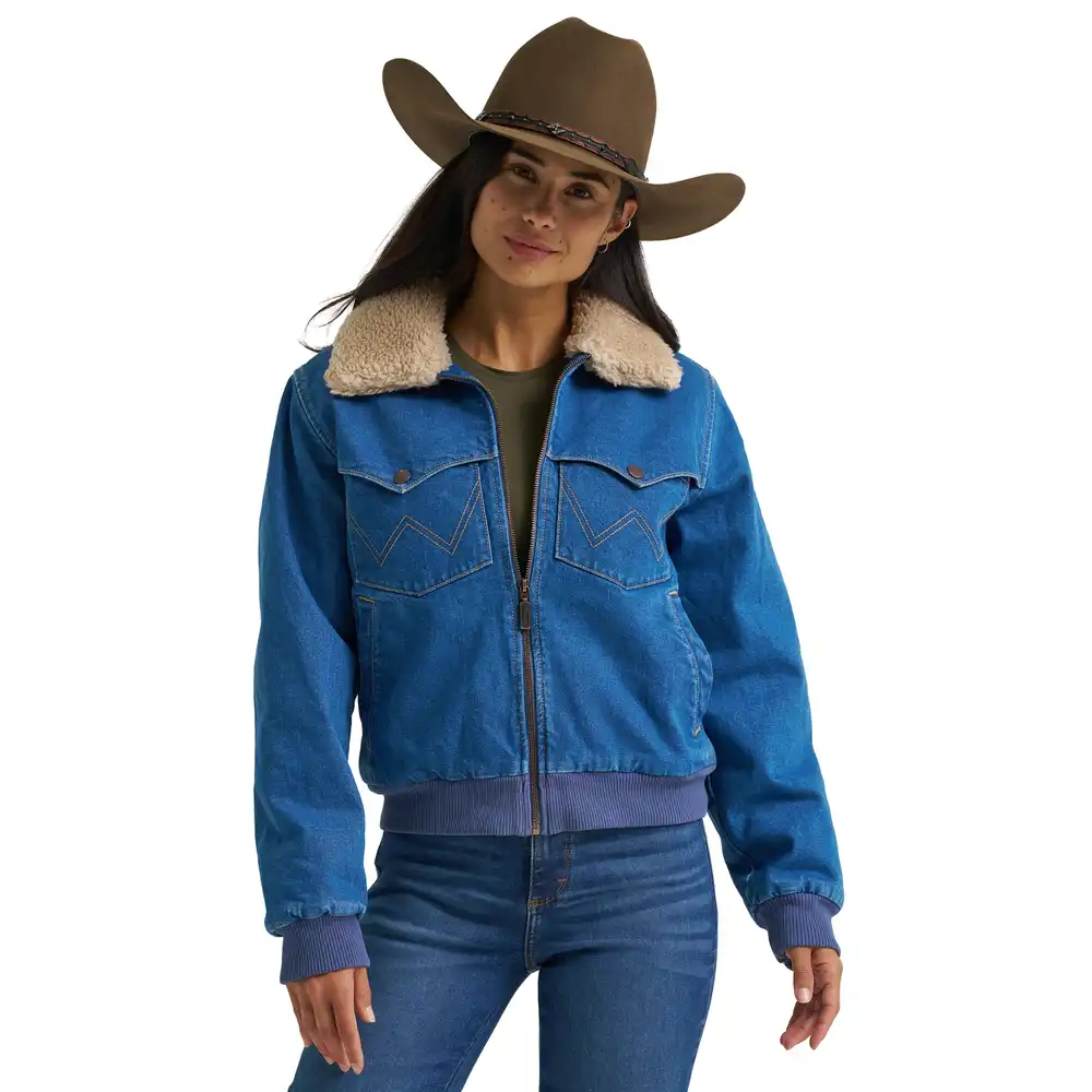 women's wrangler denim sherpa-lined bomber jacket