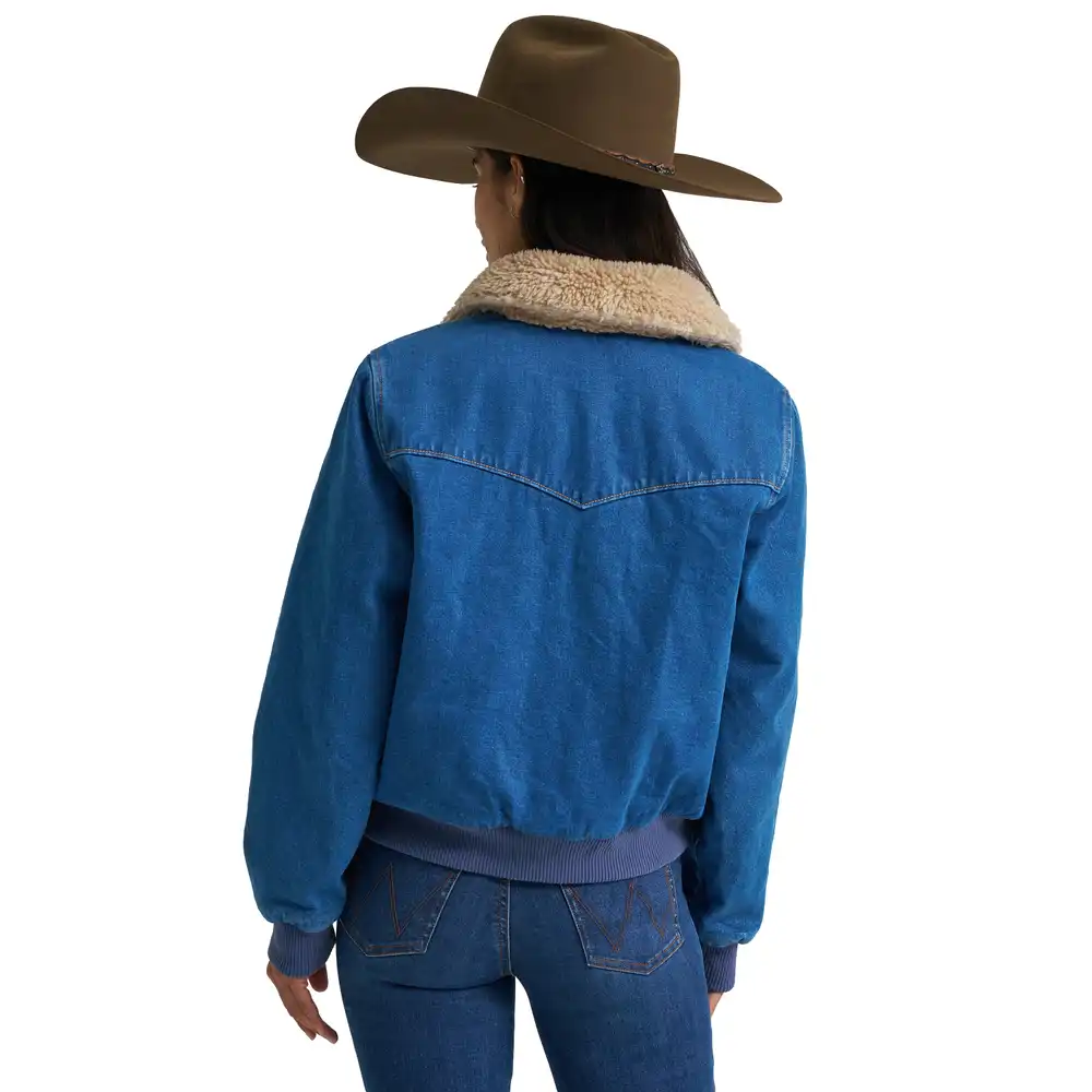 women's wrangler denim sherpa-lined bomber jacket