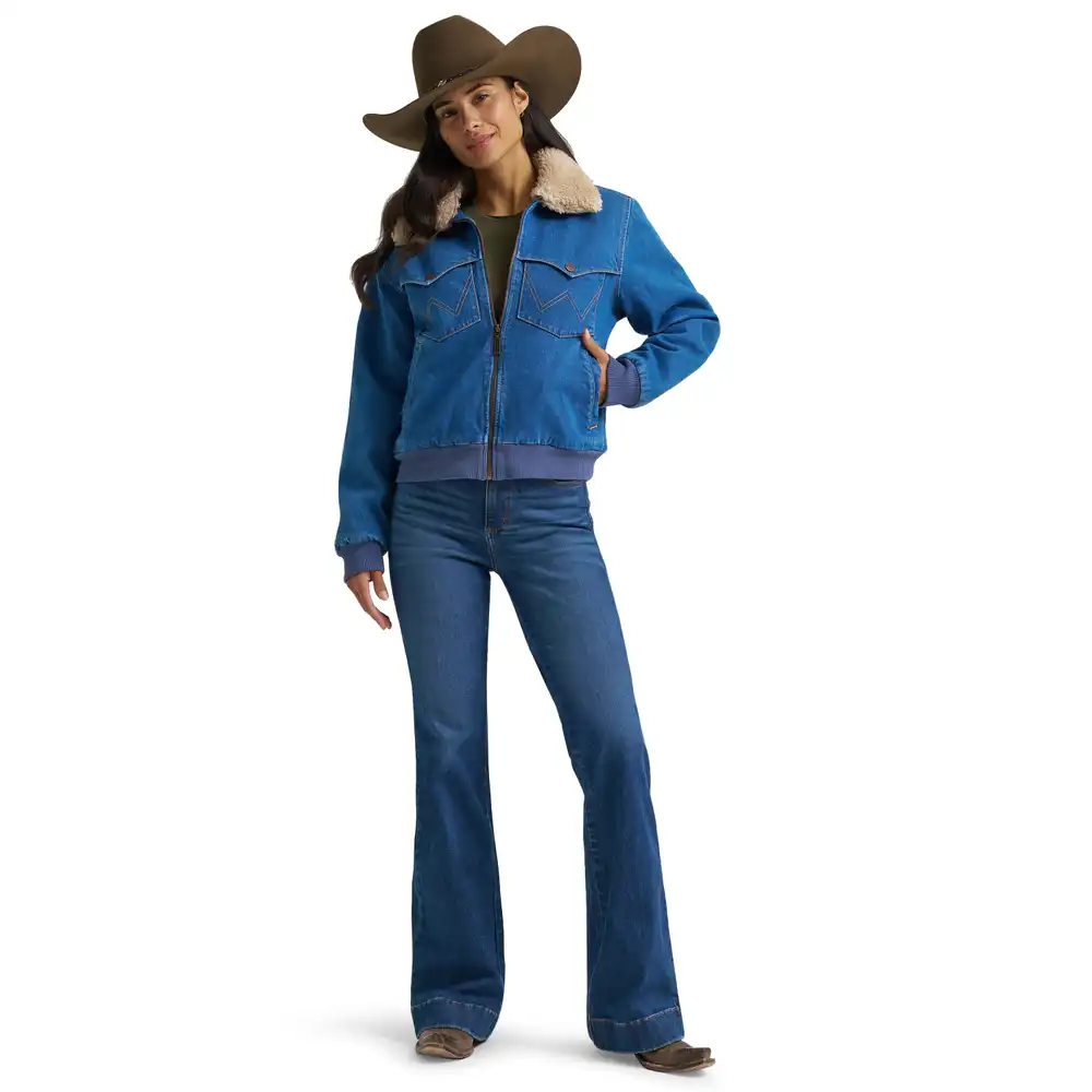 women's wrangler denim sherpa-lined bomber jacket