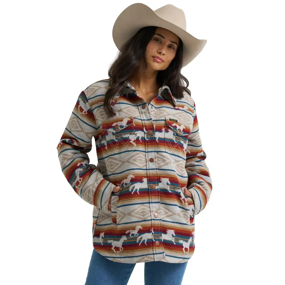 women's wrangler run the ranch jacquard shacket - tan horse