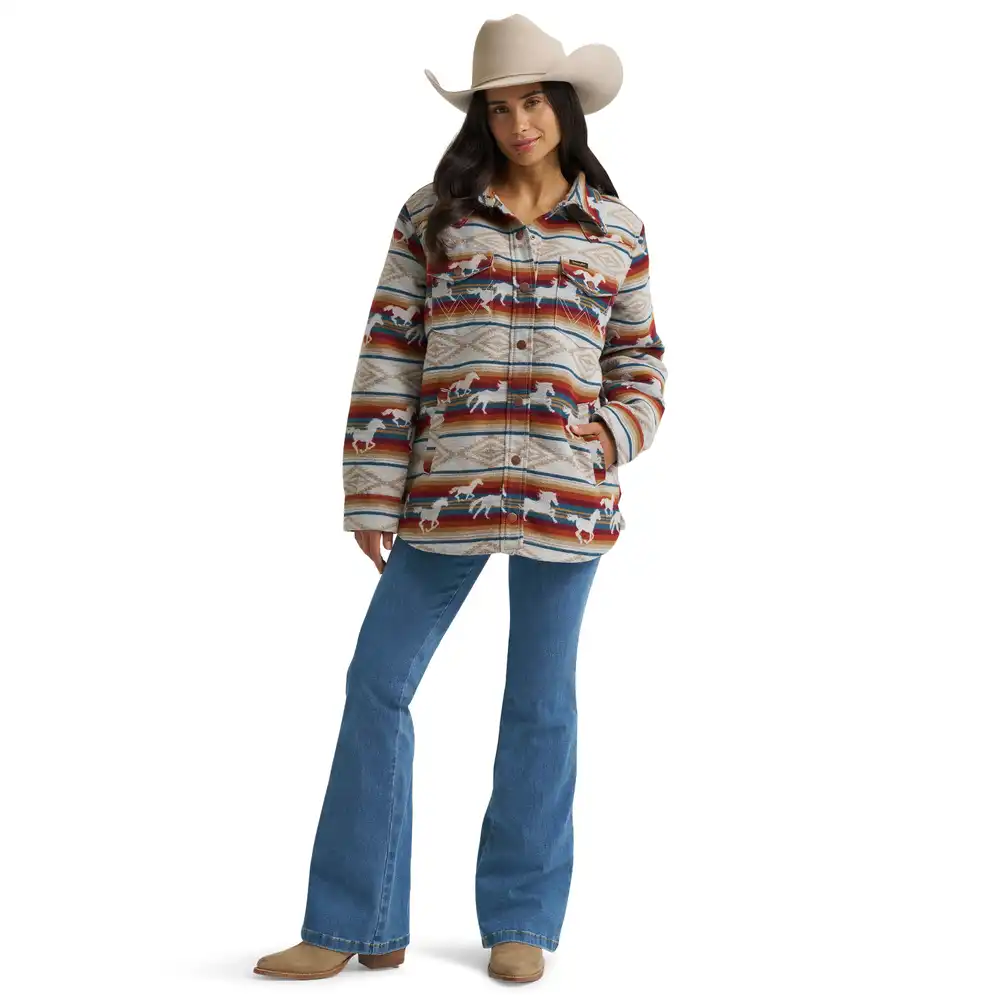 women's wrangler run the ranch jacquard shacket - tan horse