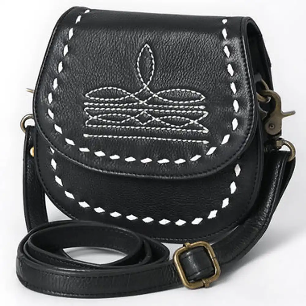 western stitch leather crossbody - cowgirl saddle purse - black