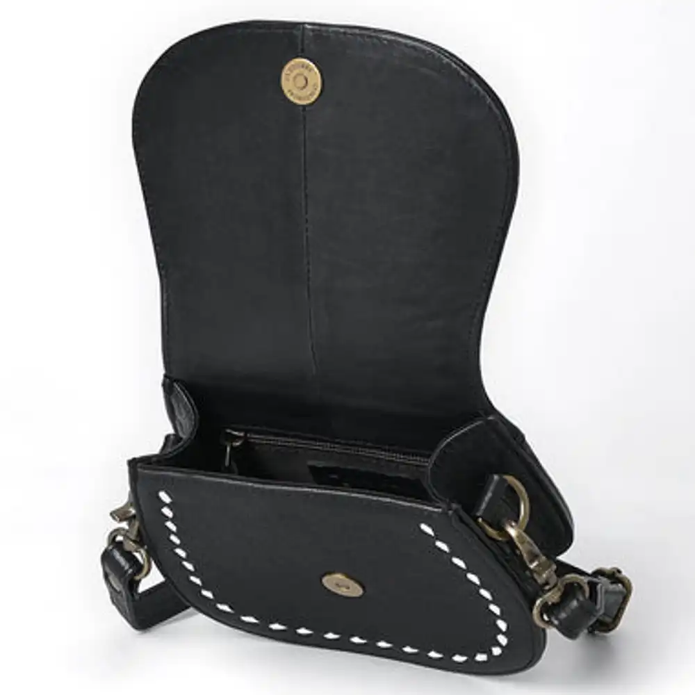 western stitch leather crossbody - cowgirl saddle purse - black