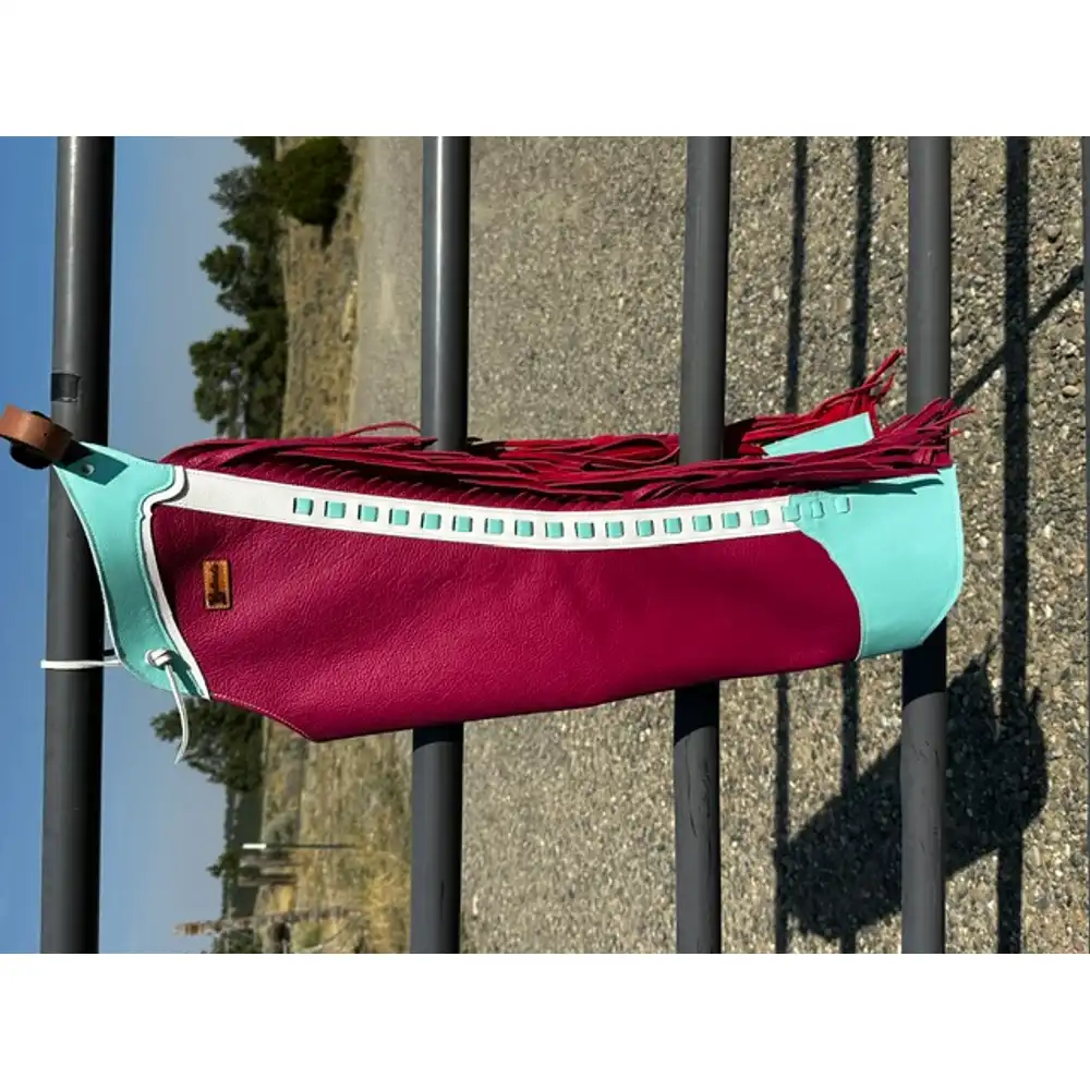 youth shotgun chaps - pink & teal