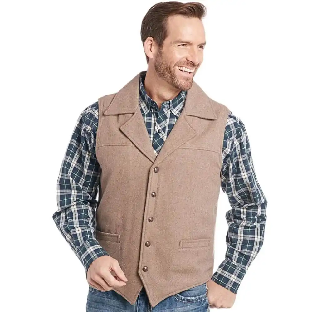 cripple creek mens wool melton snap vest heather oatmeal