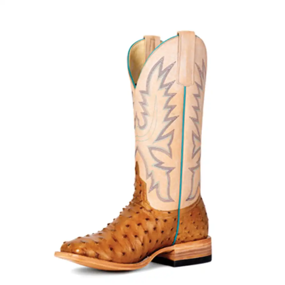 ladies antique saddle full quill ostrich square toe boot