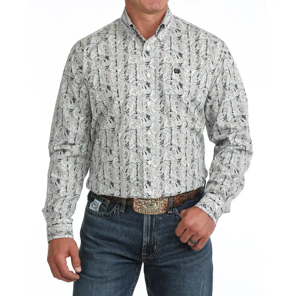 men's classic long sleeve shirt - cream paisley