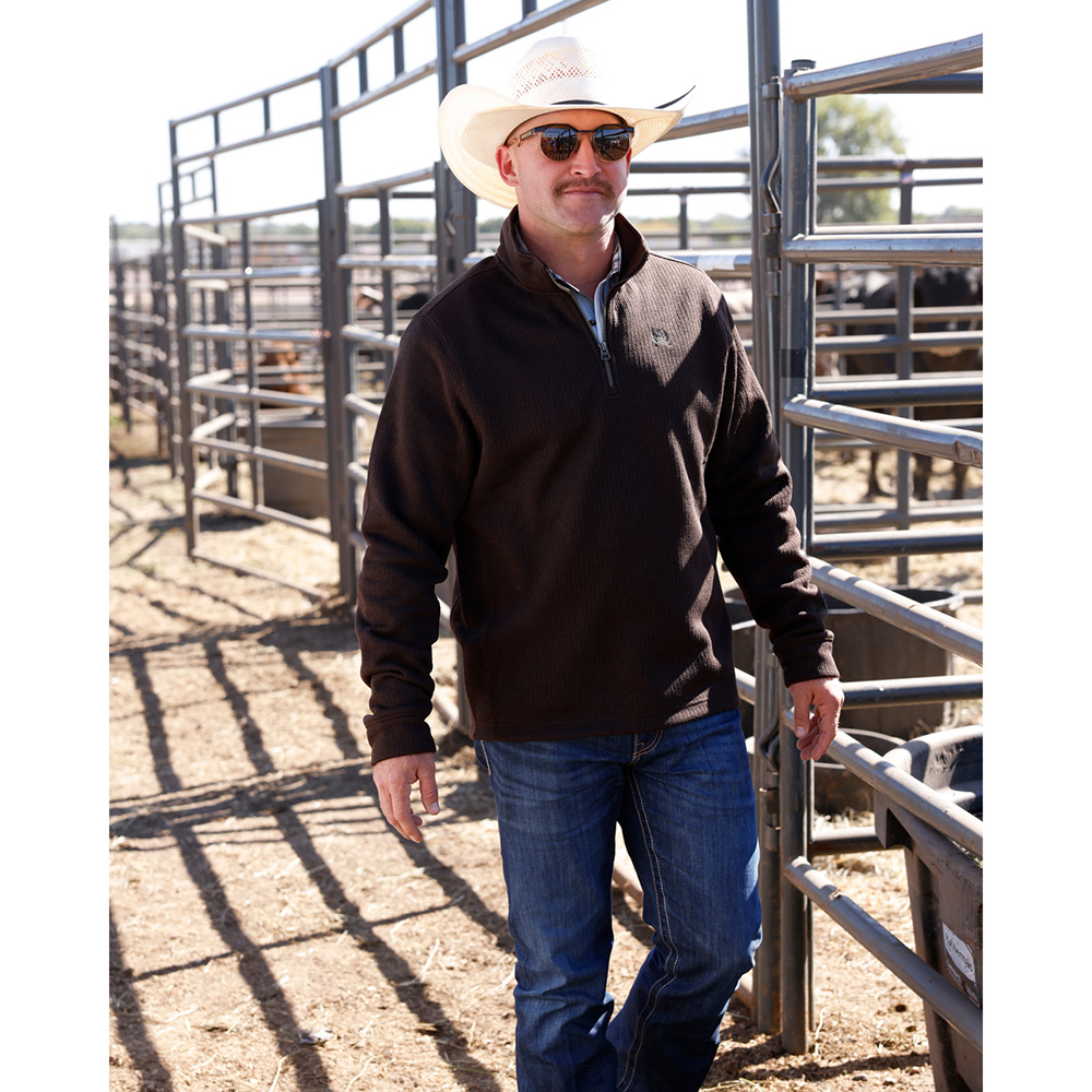 Mens 1/4 Zip Brown Pullover