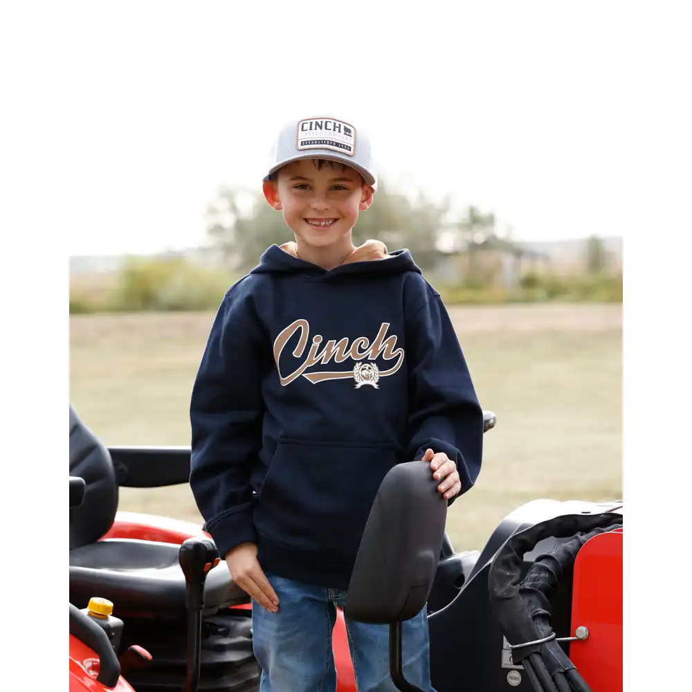 boy's pullover logo hoodie - navy