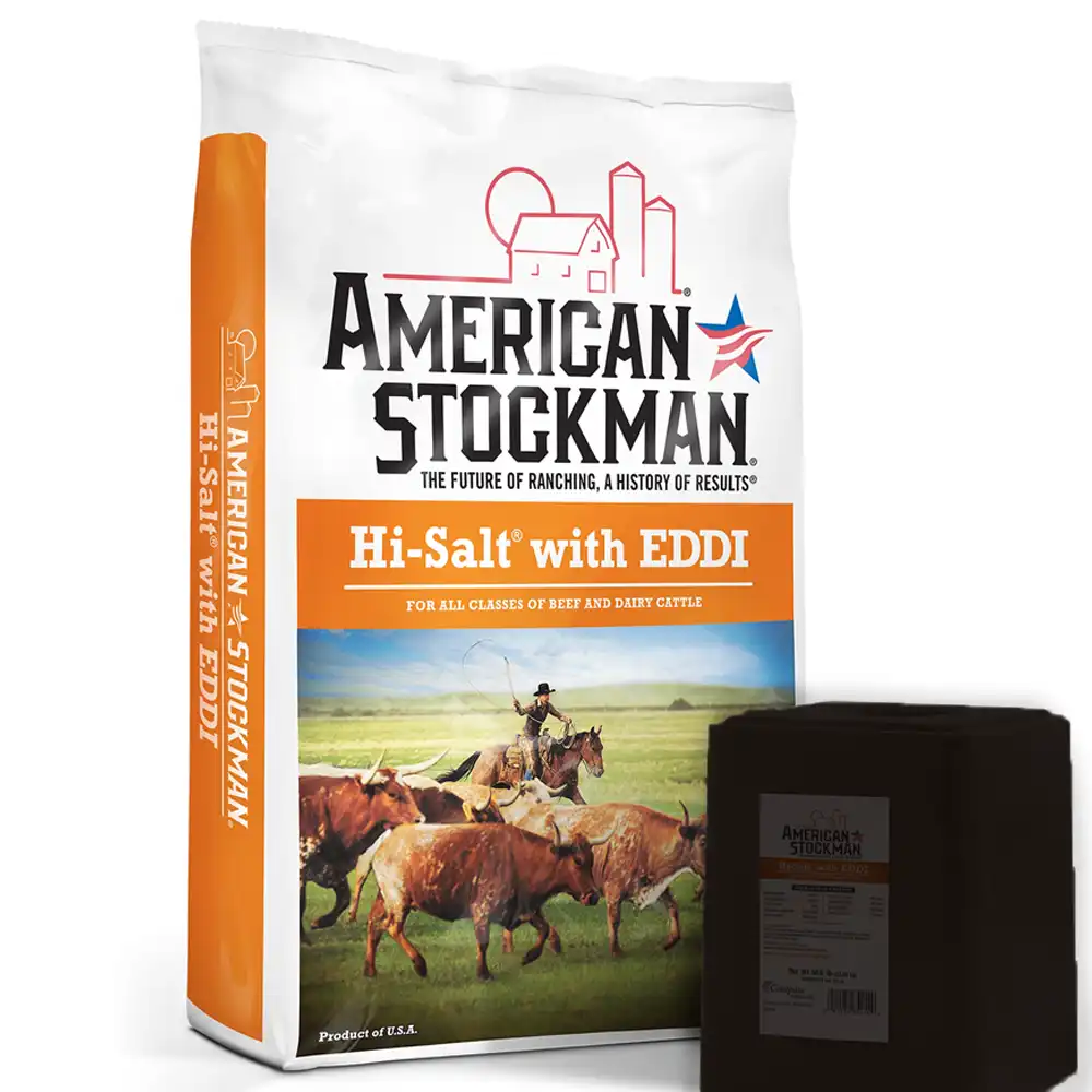 american stockman® hi-salt® with eddi - 50lb bag