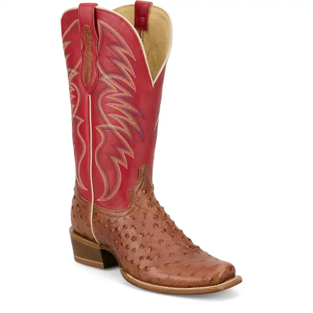 men's tyler brandy ostrich western boots - red