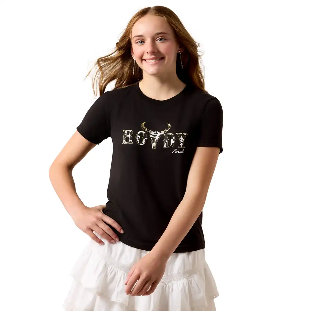 girl's - ariat rowdy cow skull t-shirt