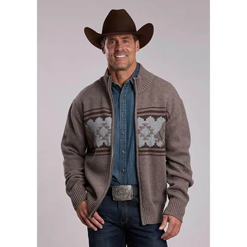 stetson men's collection full zip cardigan - grey