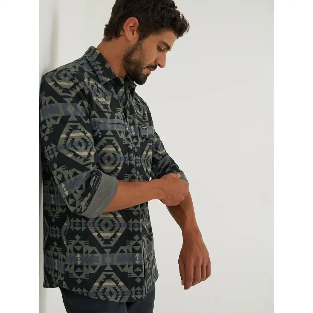 wrangler all terrain gear men's blanket shirt jacket - black