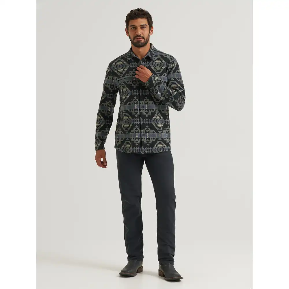 wrangler all terrain gear men's blanket shirt jacket - black